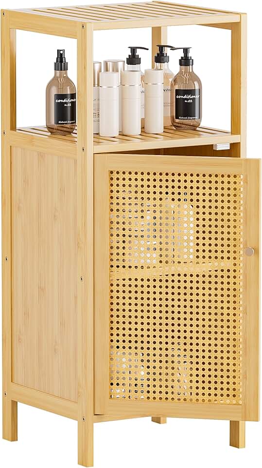 Small Rattan Bathroom Storage Cabinet with Door