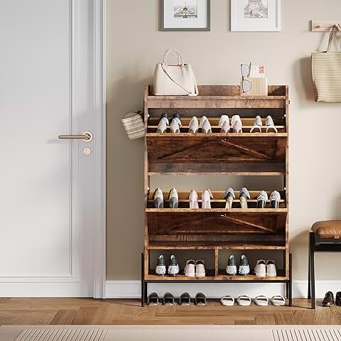 Farmhouse Shoe Storage Cabinet with Flip Drawers