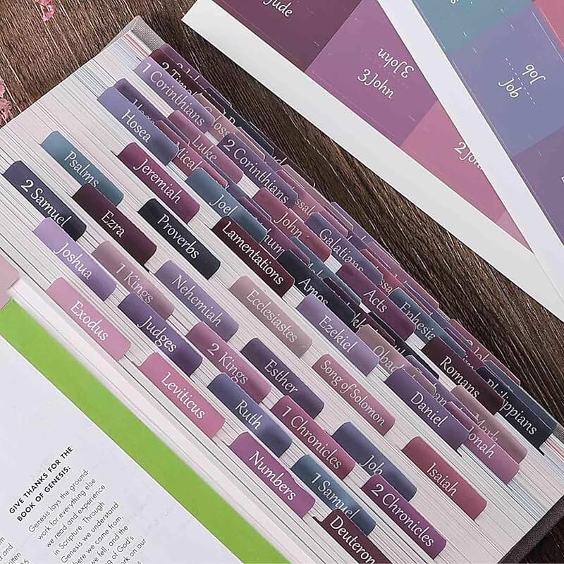 Large Print Bible Tabs for Easy Journaling in Purple and Pink