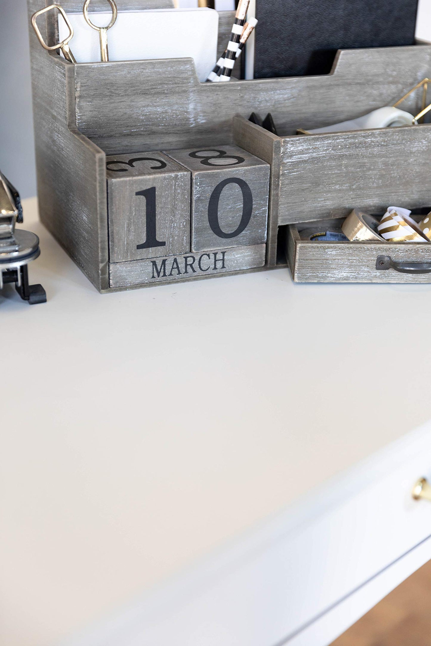 Dark Wooden Two-Tier Mail Organizer with Calendar