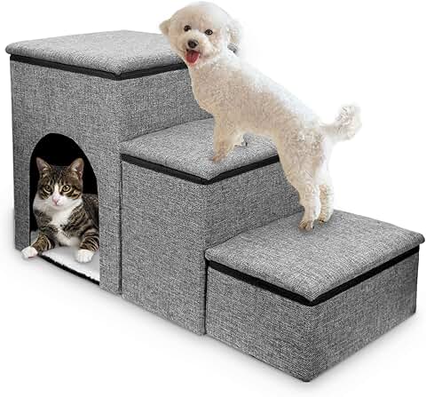 Foldable 3-Step Dog Stairs with Storage for Small Pets