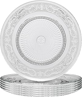 Art Deco Vintage Crystal Glass Plates, Set of 6, 10.5' Dinner Plates
