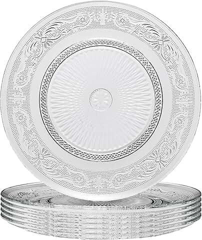 Art Deco Vintage Crystal Glass Plates, Set of 6, 10.5' Dinner Plates