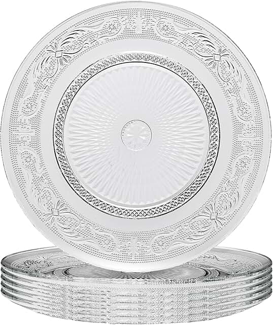 Art Deco Vintage Crystal Glass Plates, Set of 6, 10.5' Dinner Plates