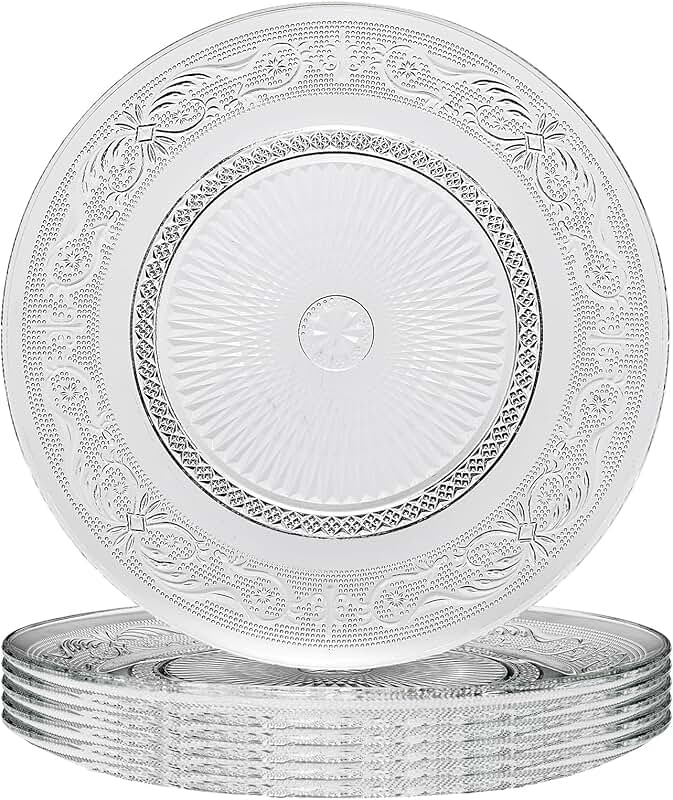 Art Deco Vintage Crystal Glass Plates, Set of 6, 10.5' Dinner Plates