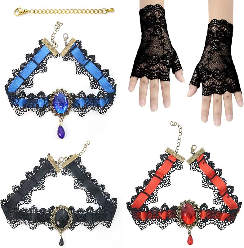 Gothic Halloween Necklace and Gloves Set