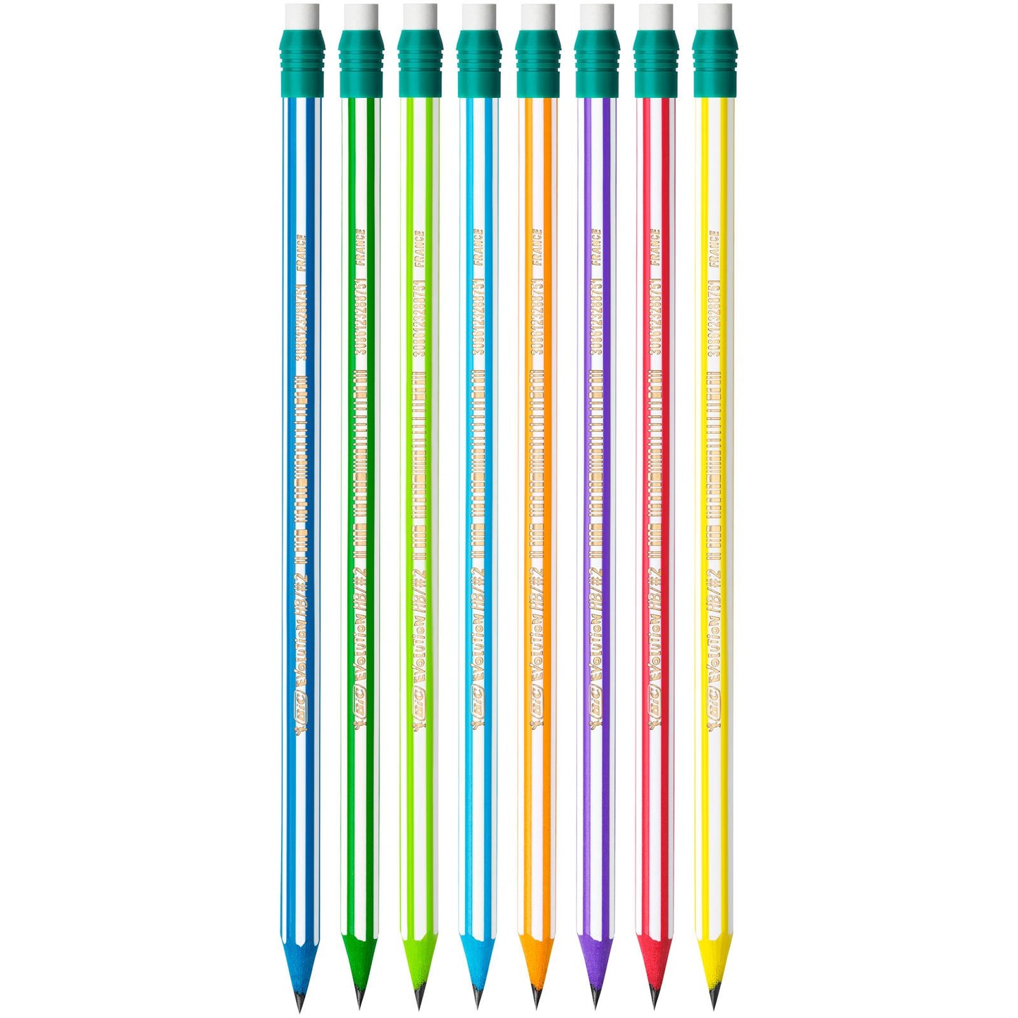 Pack of 12 HB Pencils with Erasers in Assorted Colors
