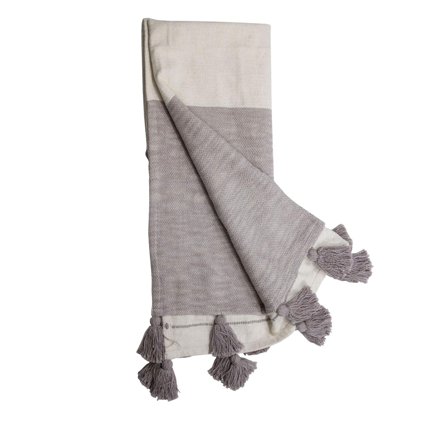  Gray Striped Handwoven 50 x 60 inch Cotton Throw Blanket with Hand Tied Fringe