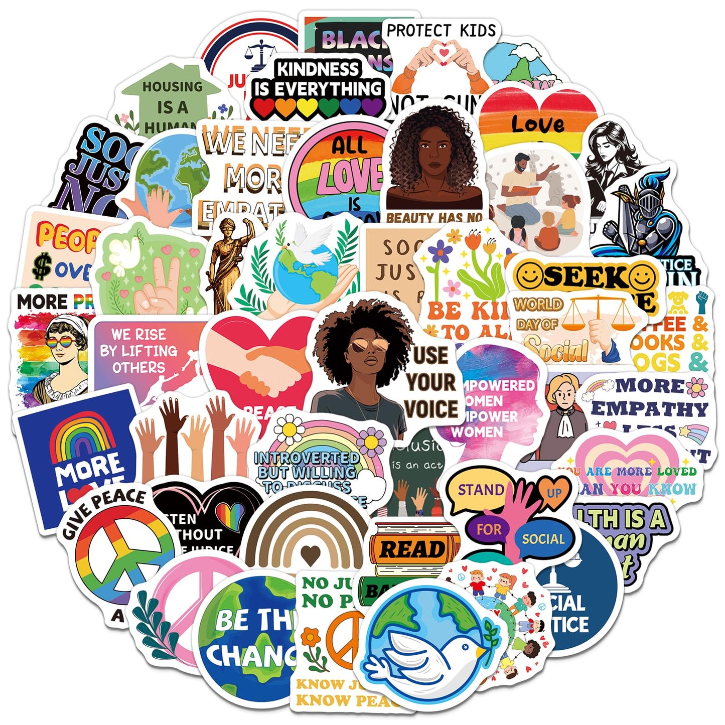 200 Social Justice Stickers for Water Bottles and Laptops
