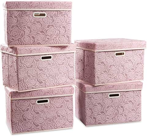 Large Foldable Storage Boxes with Lids, 5-Pack