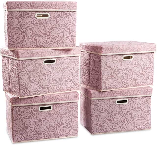 Large Foldable Storage Boxes with Lids, 5-Pack