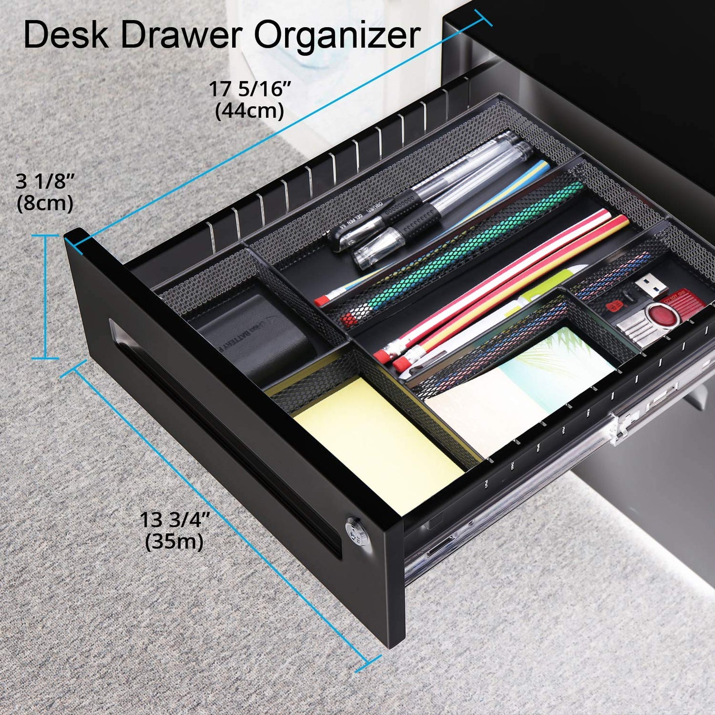 Black Metal Mesh Drawer Organizer for Desk