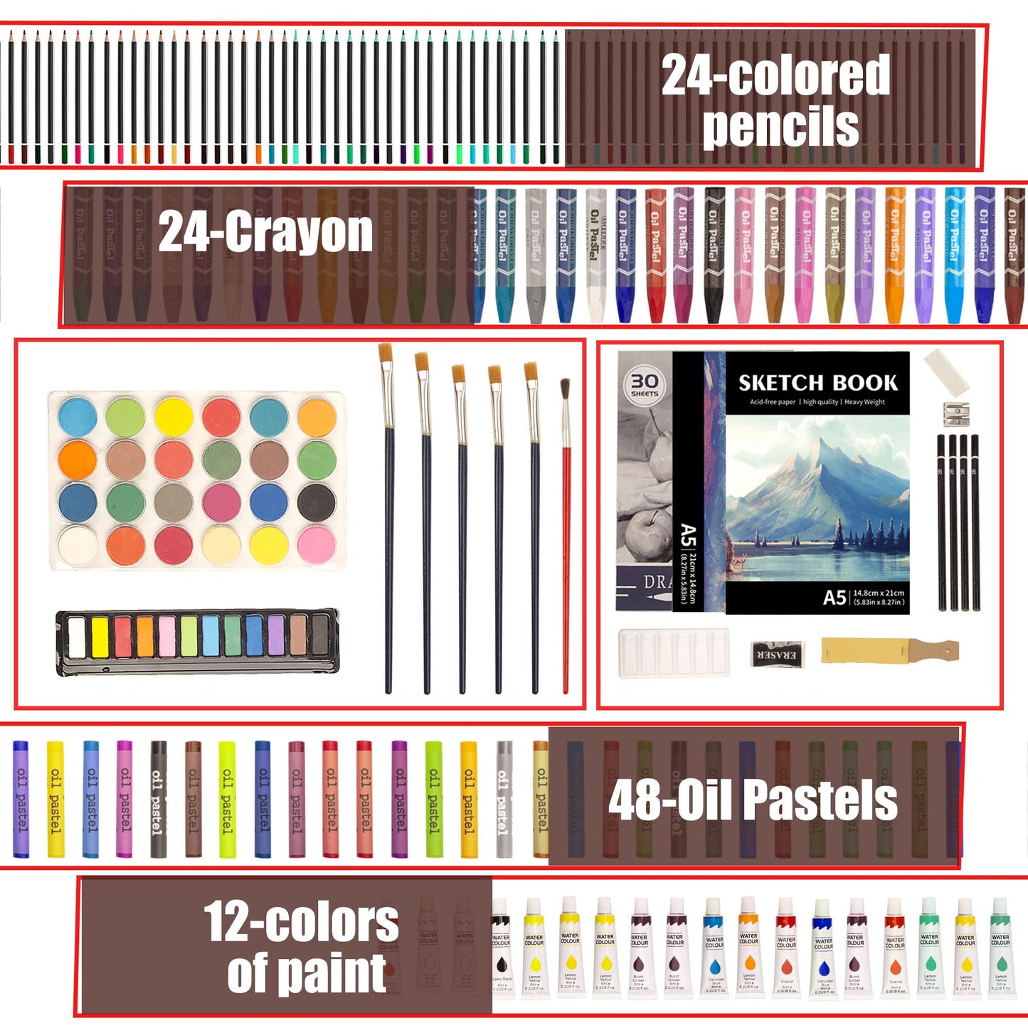 168-Pack Art Supplies Wooden Case Drawing Painting Coloring Kit