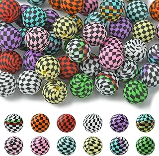 50 Pcs Round Plaid Silicone Beads for Crafts