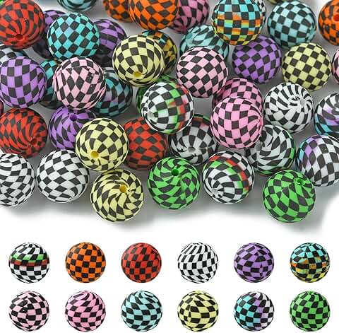 50 Pcs Round Plaid Silicone Beads for Crafts
