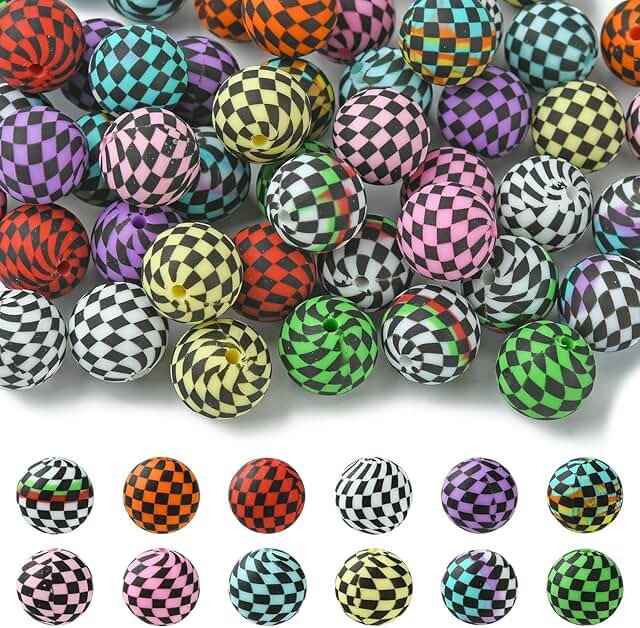 50 Pcs Round Plaid Silicone Beads for Crafts