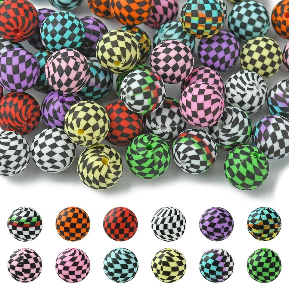 50 Pcs Round Plaid Silicone Beads for Crafts