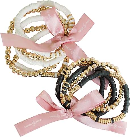 Beaded Bracelet Set for Women, Black & White