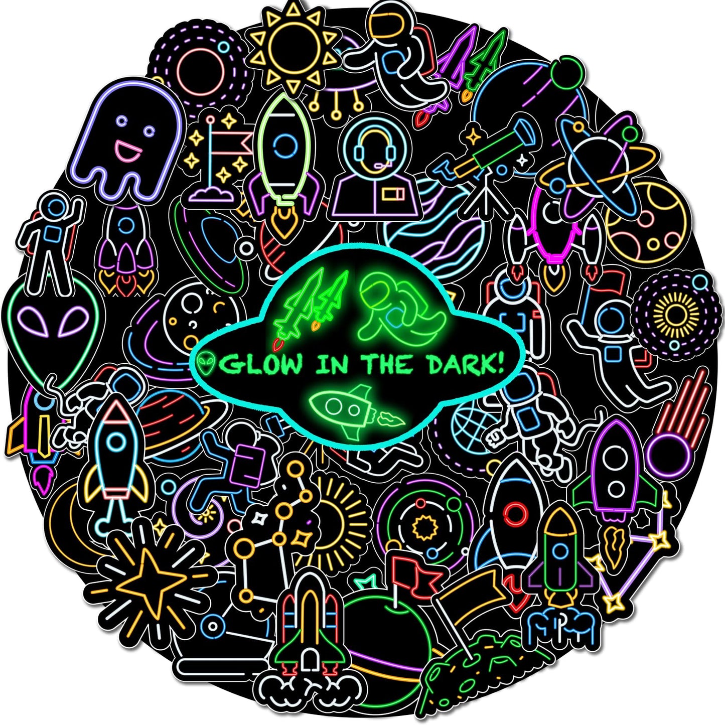 52 Glow-in-the-Dark Neon Space Stickers for Kids