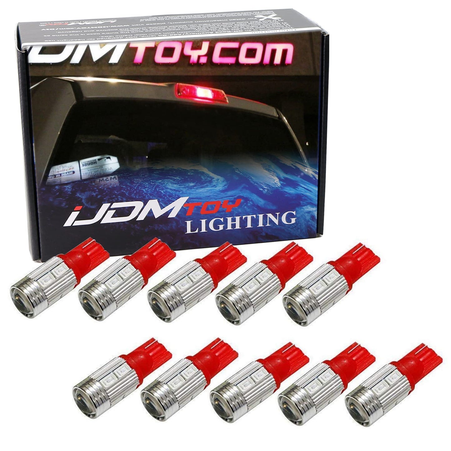 (10) Brilliant Red 10-SMD 921 912 920 168 T10 LED Replacement Bulbs Compatible With Truck Exterior 3rd Brake Lamp Cargo Lights