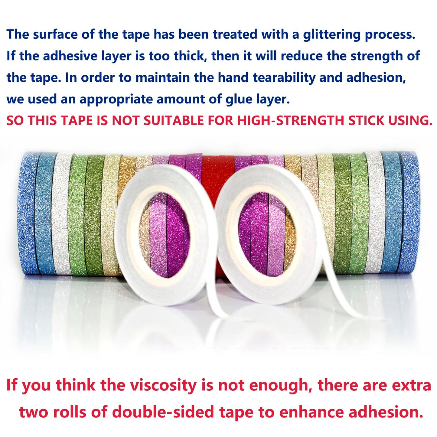 Set of 24 glitter washi tape rolls in 12 colors