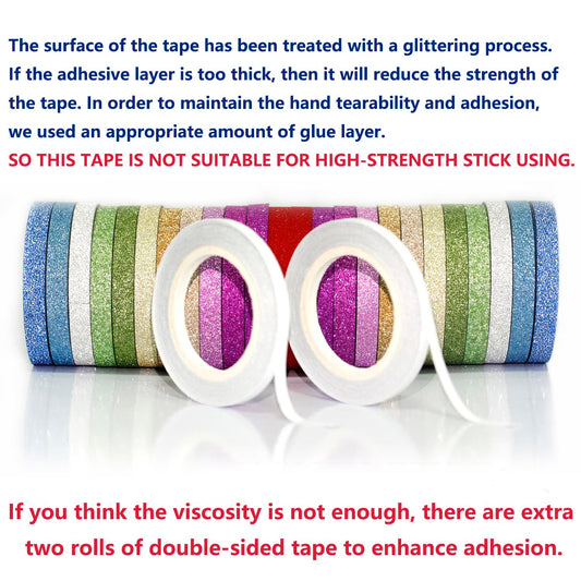 Set of 24 glitter washi tape rolls in 12 colors