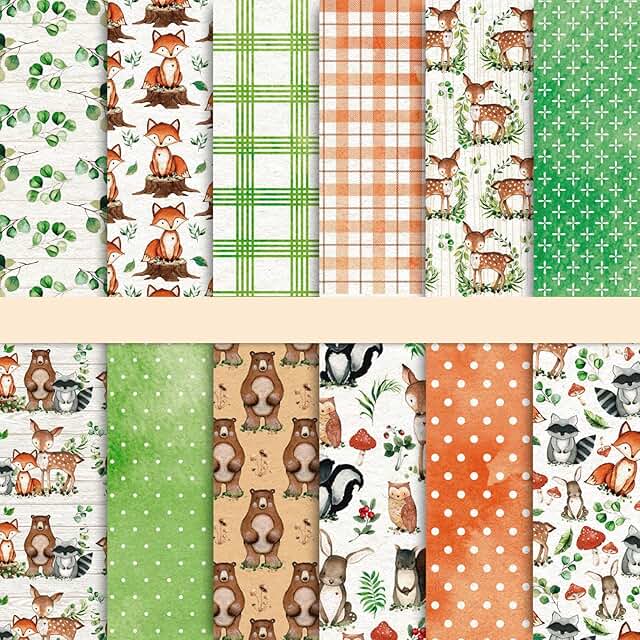 24 Pcs Woodland Pattern Double-Sided Craft Paper