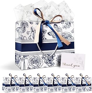 Large floral gift bags with tissue paper and thank you cards
