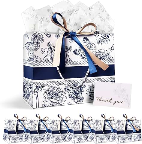 Large floral gift bags with tissue paper and thank you cards