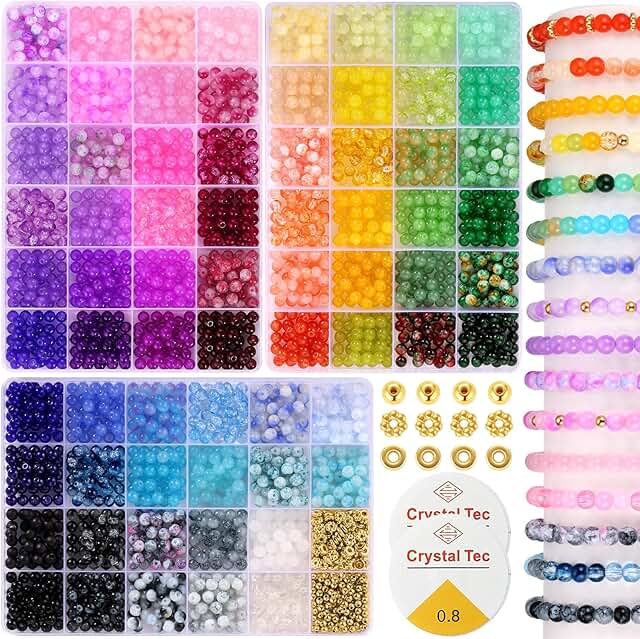 6mm Glass Beads for Jewelry Making, 2700pcs in 70 Colors