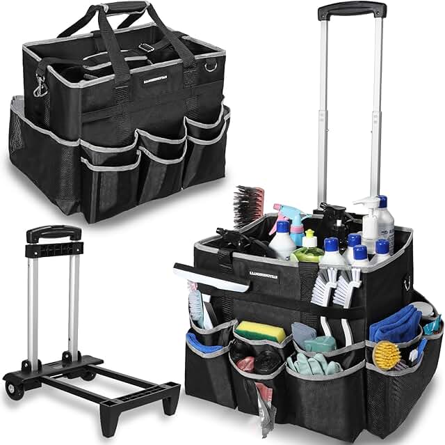 Large Rolling Cleaning Caddy with Wheels and Detachable Trolley
