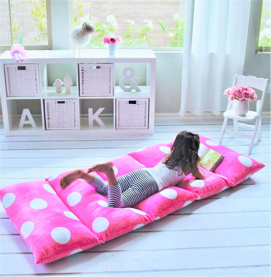 Pillow Bed Floor Lounger Cover 5 King Pillows Required)  Perfect Recliner Floor Pillow for Kids  Pillow Lounger for Reading Playing Games  Hot Pink Polka Dot, King