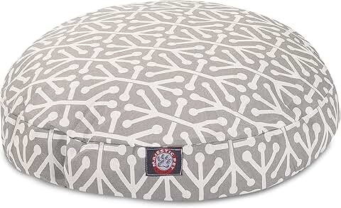 Gray Small Round Indoor Outdoor Pet Dog Bed with Washable Cover