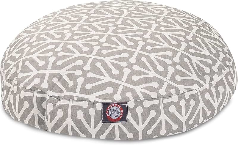 Gray Small Round Indoor Outdoor Pet Dog Bed with Washable Cover