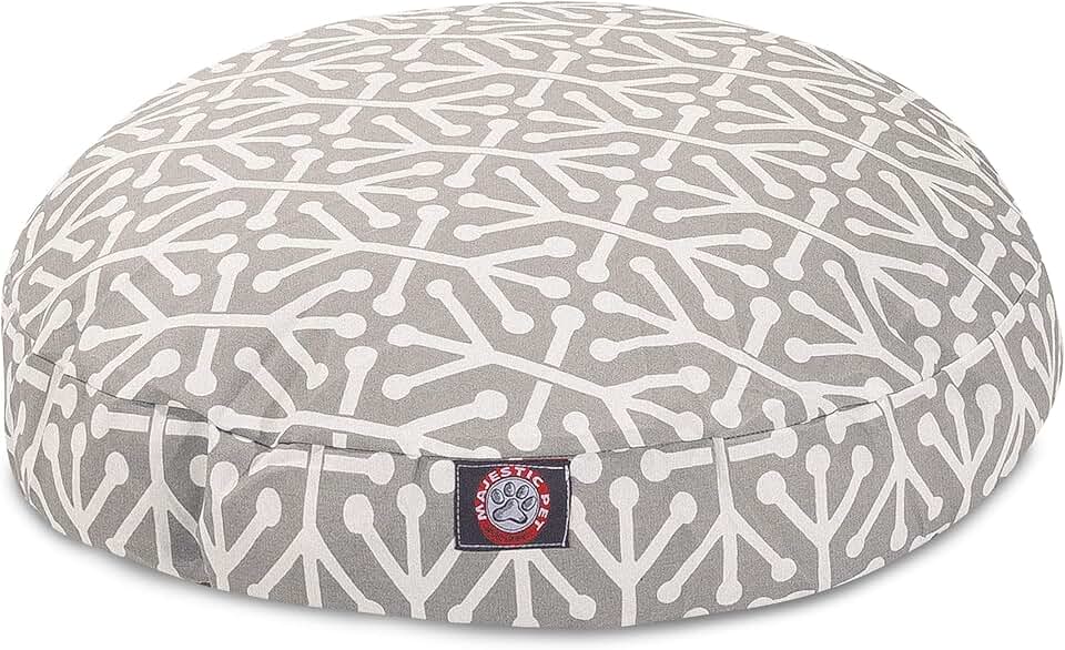 Gray Small Round Indoor Outdoor Pet Dog Bed with Washable Cover