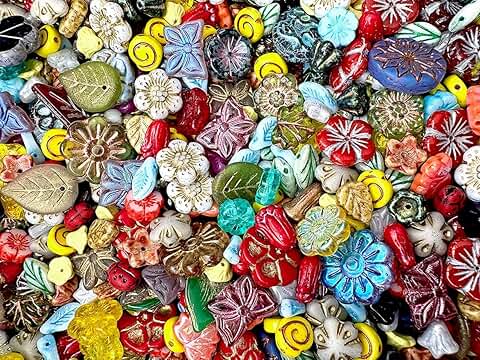 Assorted Flower and Leaf Glass Beads for Jewelry Making