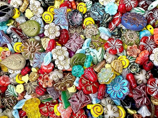 Assorted Flower and Leaf Glass Beads for Jewelry Making