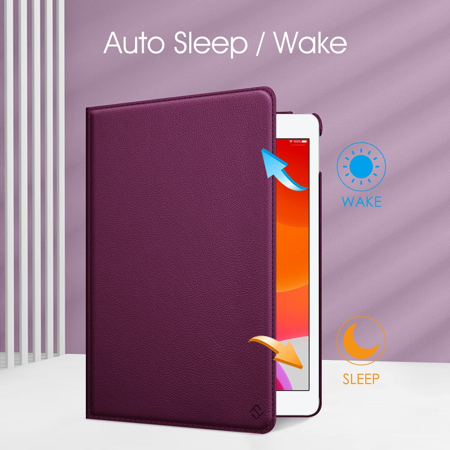 Rotating Case for iPad 9th Generation (2021) / 8th Generation (2020) / 7th Gen (2019) 10.2 Inch - 360 Degree Rotating Protective Stand Cover with Pencil Holder, Auto Wake Sleep, Purple