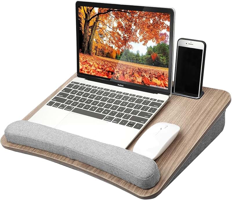 Portable lap desk with pillow cushion and storage