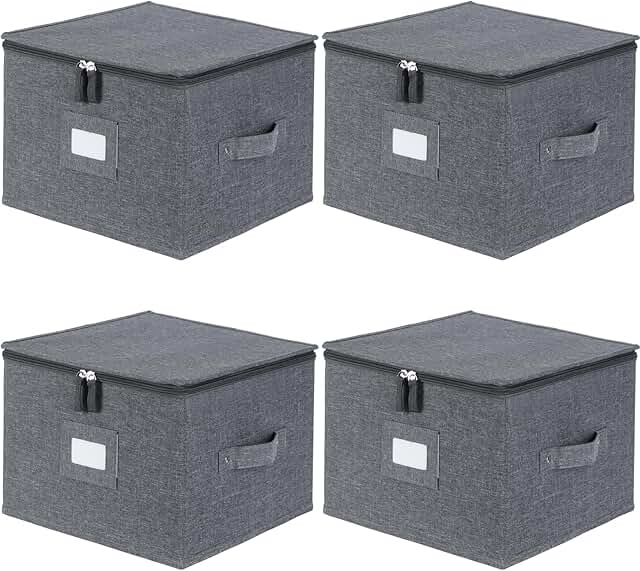 Set of 4 Stackable Dinnerware Storage Boxes with 24 Felt Dividers