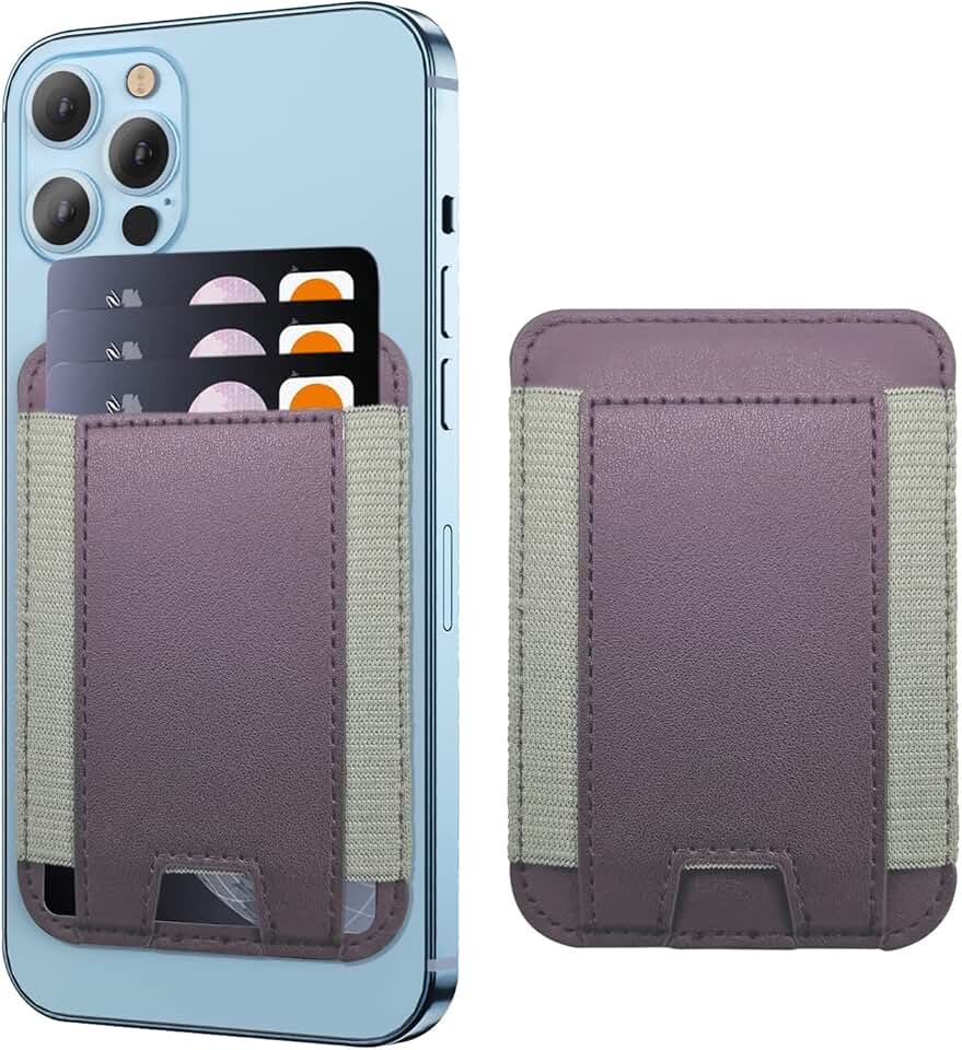 Dark Purple Leather Magnetic Card Wallet for iPhone