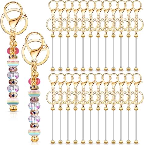 24 Beadable Keychain Bars for DIY Crafts