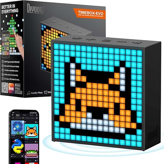 Pixel Art Bluetooth Speaker with LED Display and Alarm