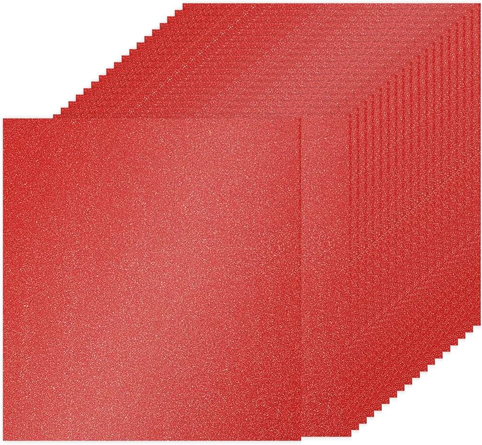 Bright Red Glitter Cardstock, 12x12 in, 250gsm, 40 Sheets