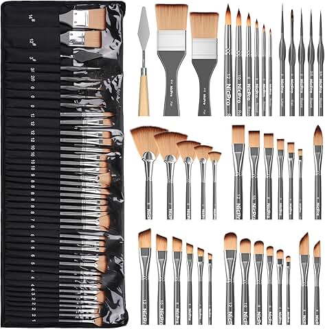40-Piece Paint Brush Set with Palette Knife and Canvas Roll