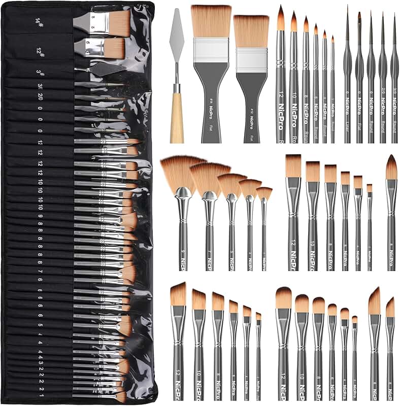 40-Piece Paint Brush Set with Palette Knife and Canvas Roll