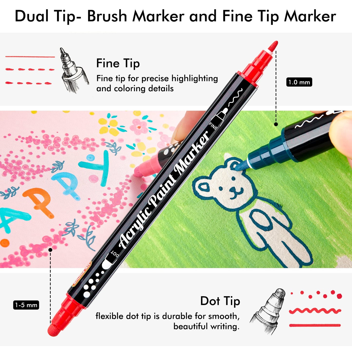 36 Colors Dual Tip Acrylic Paint Markers Set