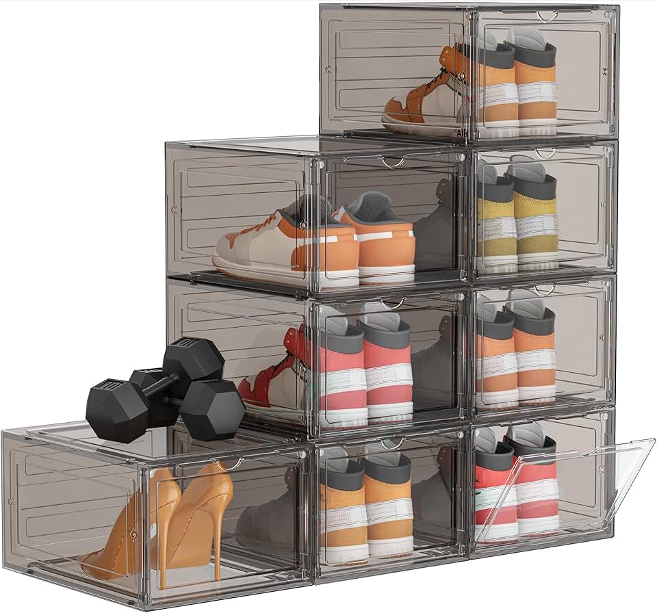 8 Clear Stackable Shoe Storage Boxes