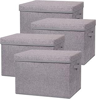 Set of four large foldable fabric storage boxes with lids