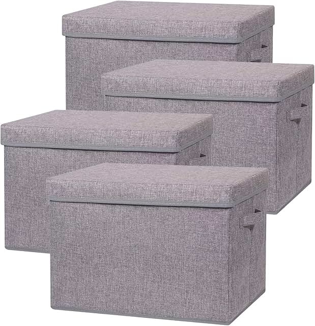 Set of four large foldable fabric storage boxes with lids
